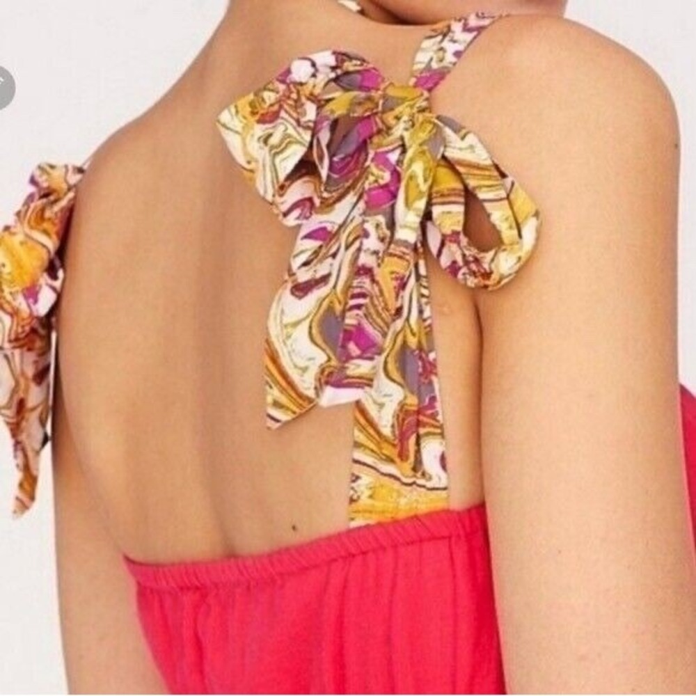Free People Hot Hibiscus Santorini Maxi Dress Strapped Linen Blend Size 10 - Picture 4 of 16